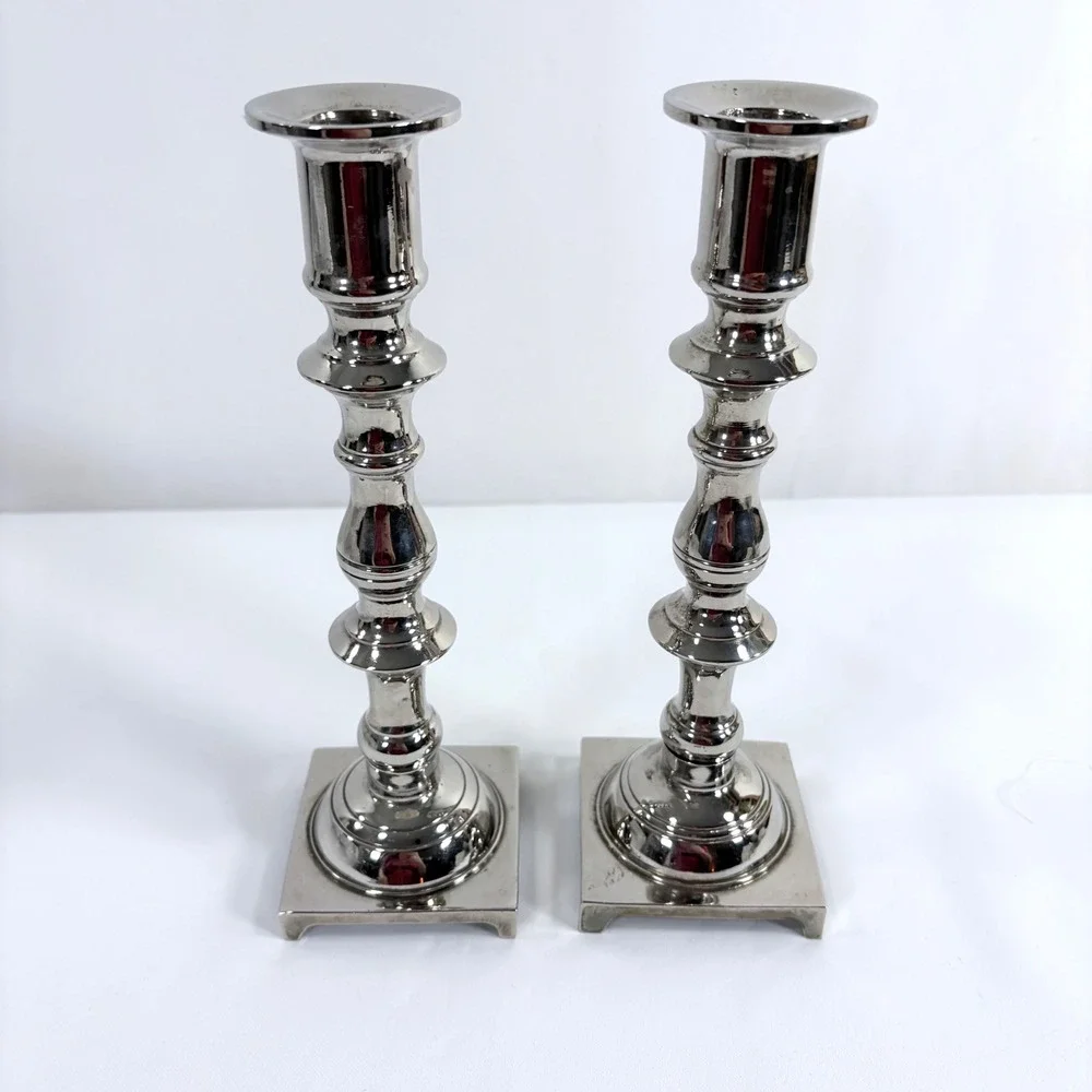 Vintage LouisXVI Style Candlesticks Silver Plated Brass 9